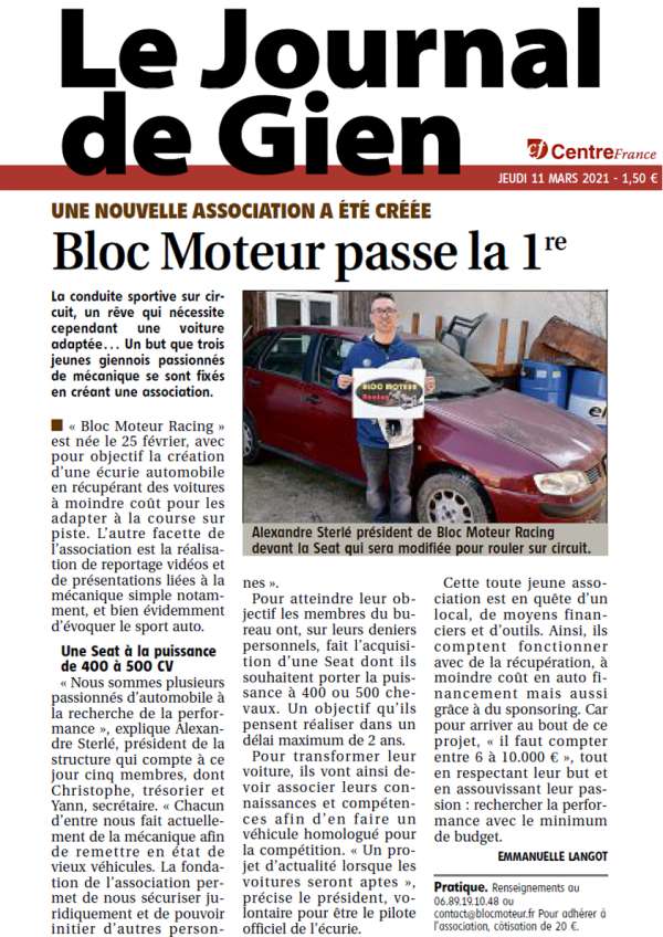 Bloc Moteur passe la 1re